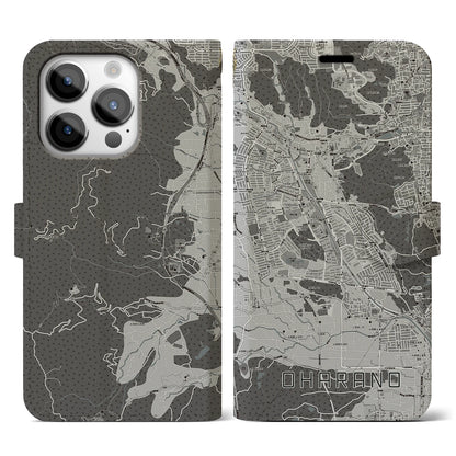 【大原野（京都府）】地図柄iPhoneケース（手帳タイプ）モノトーン・iPhone 14 Pro 用