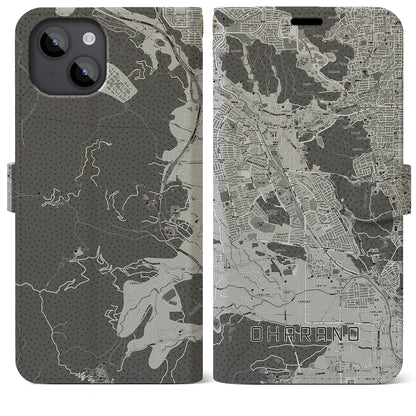 【大原野（京都府）】地図柄iPhoneケース（手帳タイプ）モノトーン・iPhone 14 Plus 用