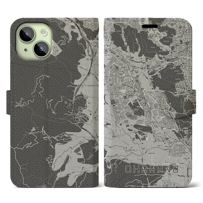 【大原野（京都府）】地図柄iPhoneケース（手帳タイプ）モノトーン・iPhone 15 用