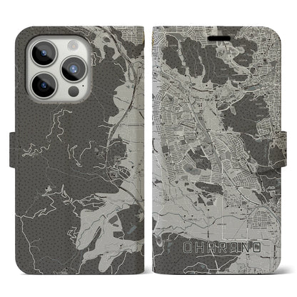 【大原野（京都府）】地図柄iPhoneケース（手帳タイプ）モノトーン・iPhone 15 Pro 用