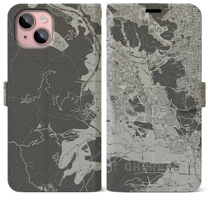 【大原野（京都府）】地図柄iPhoneケース（手帳タイプ）モノトーン・iPhone 15 Plus 用