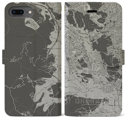 【大原野（京都府）】地図柄iPhoneケース（手帳タイプ）モノトーン・iPhone 8Plus /7Plus / 6sPlus / 6Plus 用