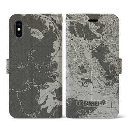 【大原野（京都府）】地図柄iPhoneケース（手帳タイプ）モノトーン・iPhone XS / X 用