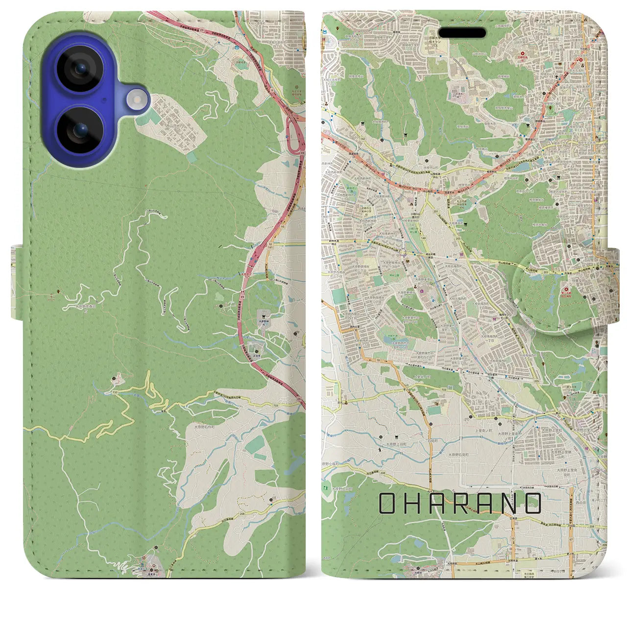 【大原野（京都府）】地図柄iPhoneケース（手帳タイプ）ナチュラル・iPhone 16 Pro Max 用