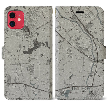 【大橋（福岡県）】地図柄iPhoneケース（手帳タイプ）モノトーン・iPhone 11 用