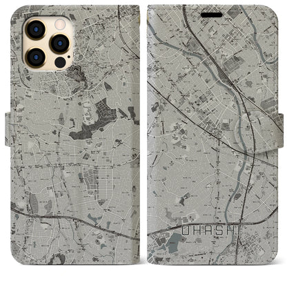 【大橋（福岡県）】地図柄iPhoneケース（手帳タイプ）モノトーン・iPhone 12 Pro Max 用