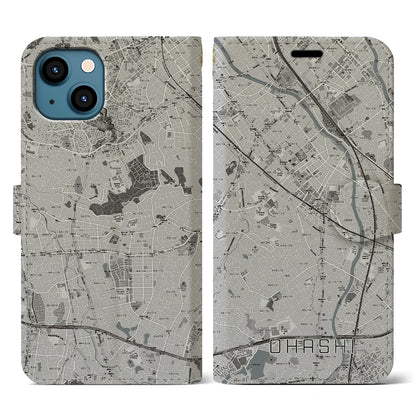 【大橋（福岡県）】地図柄iPhoneケース（手帳タイプ）モノトーン・iPhone 13 用