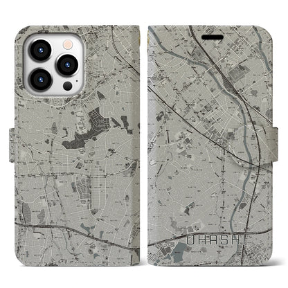 【大橋（福岡県）】地図柄iPhoneケース（手帳タイプ）モノトーン・iPhone 13 Pro 用