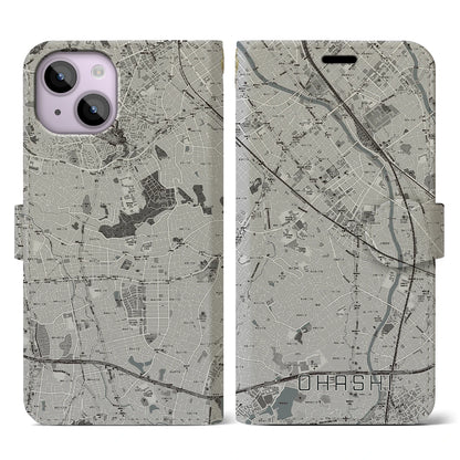 【大橋（福岡県）】地図柄iPhoneケース（手帳タイプ）モノトーン・iPhone 14 用