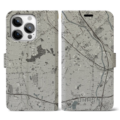 【大橋（福岡県）】地図柄iPhoneケース（手帳タイプ）モノトーン・iPhone 14 Pro 用