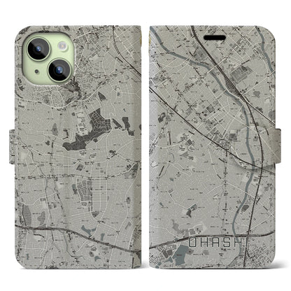 【大橋（福岡県）】地図柄iPhoneケース（手帳タイプ）モノトーン・iPhone 15 用