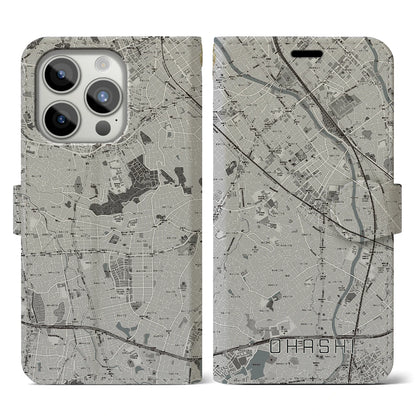 【大橋（福岡県）】地図柄iPhoneケース（手帳タイプ）モノトーン・iPhone 15 Pro 用