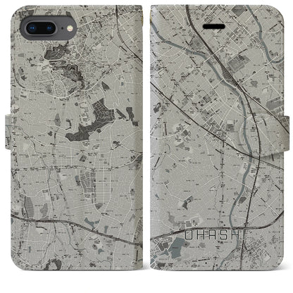 【大橋（福岡県）】地図柄iPhoneケース（手帳タイプ）モノトーン・iPhone 8Plus /7Plus / 6sPlus / 6Plus 用