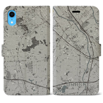 【大橋（福岡県）】地図柄iPhoneケース（手帳タイプ）モノトーン・iPhone XR 用