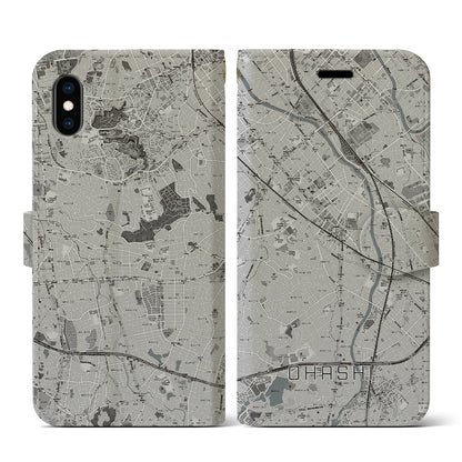 【大橋（福岡県）】地図柄iPhoneケース（手帳タイプ）モノトーン・iPhone XS / X 用