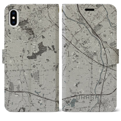 【大橋（福岡県）】地図柄iPhoneケース（手帳タイプ）モノトーン・iPhone XS Max 用