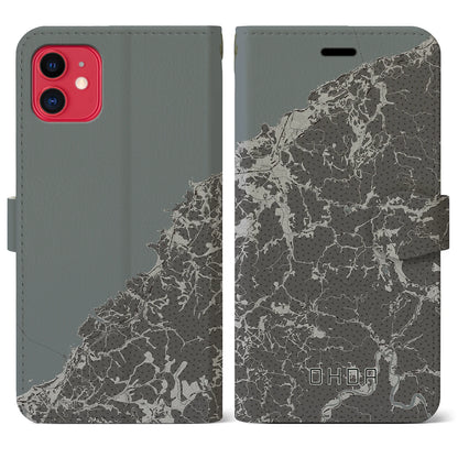 【大田（島根県）】地図柄iPhoneケース（手帳タイプ）モノトーン・iPhone 11 用