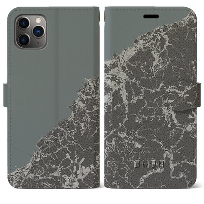 【大田（島根県）】地図柄iPhoneケース（手帳タイプ）モノトーン・iPhone 11 Pro Max 用