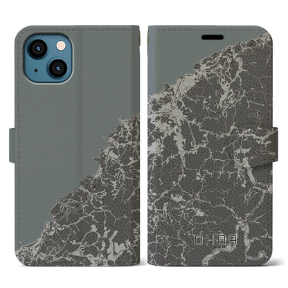 【大田（島根県）】地図柄iPhoneケース（手帳タイプ）モノトーン・iPhone 13 用