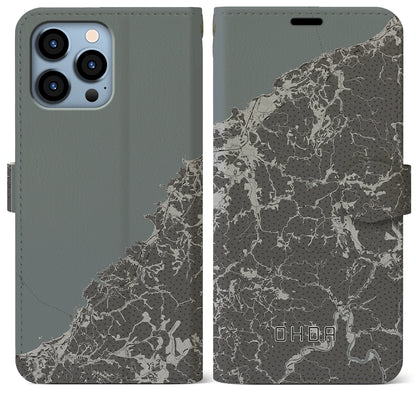 【大田（島根県）】地図柄iPhoneケース（手帳タイプ）モノトーン・iPhone 13 Pro Max 用