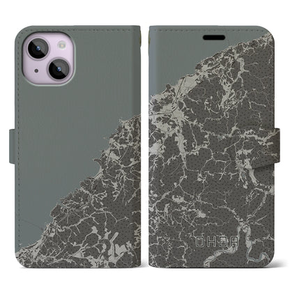 【大田（島根県）】地図柄iPhoneケース（手帳タイプ）モノトーン・iPhone 14 用