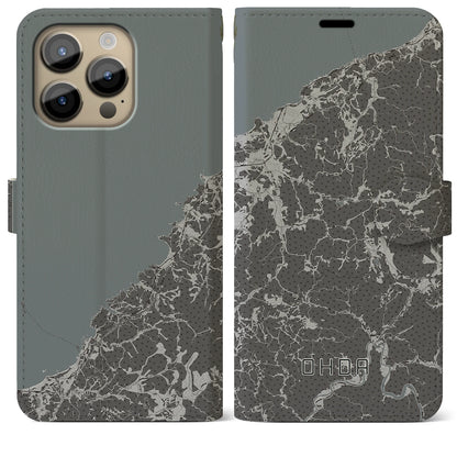 【大田（島根県）】地図柄iPhoneケース（手帳タイプ）モノトーン・iPhone 14 Pro Max 用