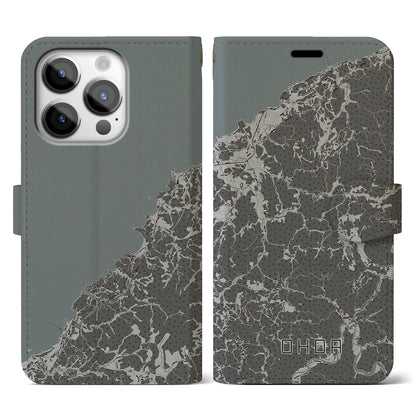 【大田（島根県）】地図柄iPhoneケース（手帳タイプ）モノトーン・iPhone 14 Pro 用
