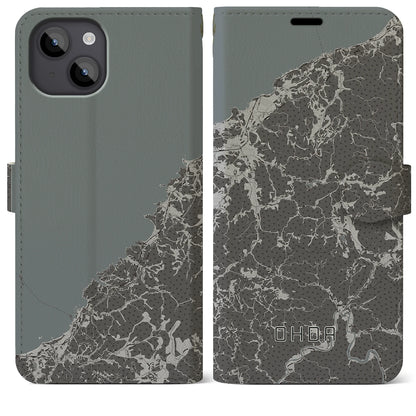 【大田（島根県）】地図柄iPhoneケース（手帳タイプ）モノトーン・iPhone 14 Plus 用