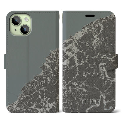 【大田（島根県）】地図柄iPhoneケース（手帳タイプ）モノトーン・iPhone 15 用