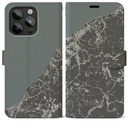 【大田（島根県）】地図柄iPhoneケース（手帳タイプ）モノトーン・iPhone 15 Pro Max 用