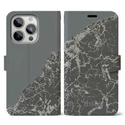 【大田（島根県）】地図柄iPhoneケース（手帳タイプ）モノトーン・iPhone 15 Pro 用