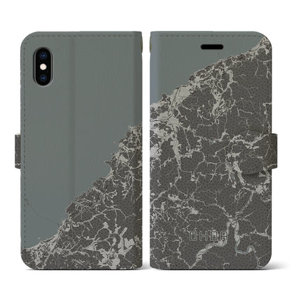 【大田（島根県）】地図柄iPhoneケース（手帳タイプ）モノトーン・iPhone XS / X 用