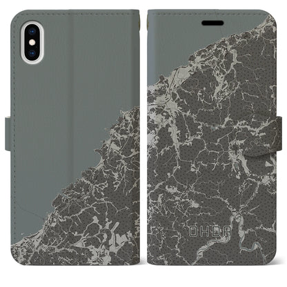 【大田（島根県）】地図柄iPhoneケース（手帳タイプ）モノトーン・iPhone XS Max 用