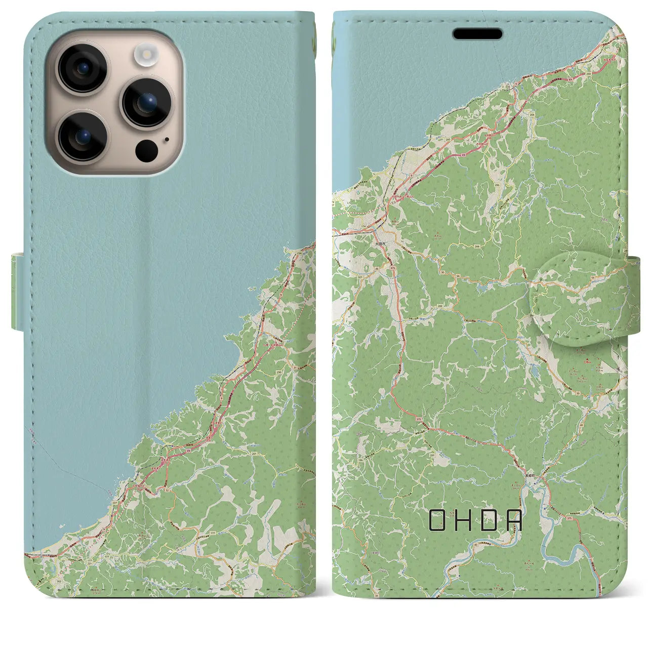 【大田（島根県）】地図柄iPhoneケース（手帳タイプ）ナチュラル・iPhone 16 Plus 用