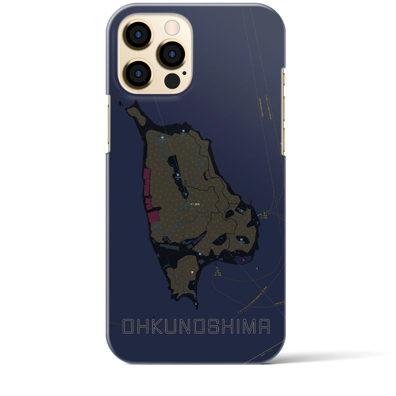 【大久野島（広島県）】地図柄iPhoneケース（バックカバータイプ）