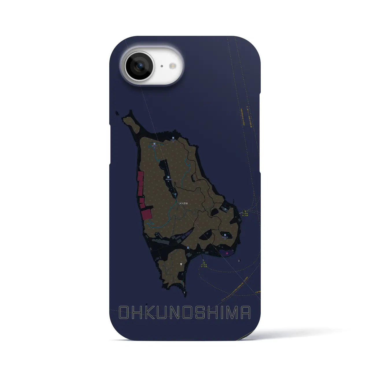 【大久野島（広島県）】地図柄iPhoneケース（バックカバータイプ）