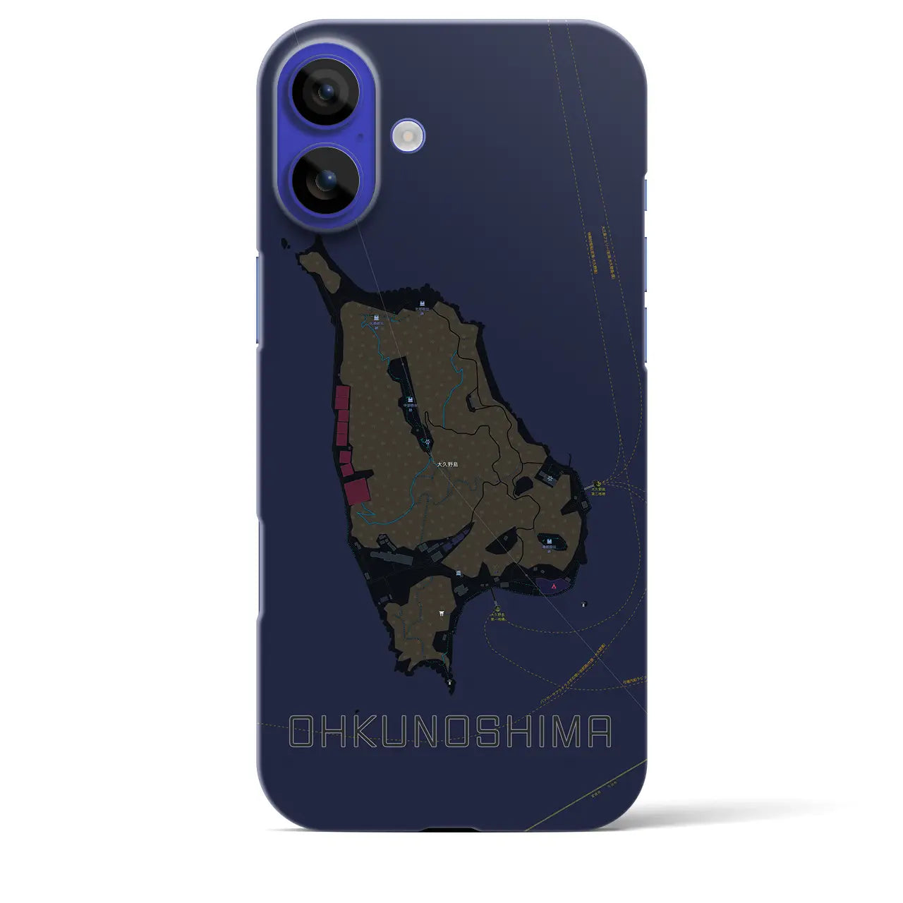 【大久野島（広島県）】地図柄iPhoneケース（バックカバータイプ）