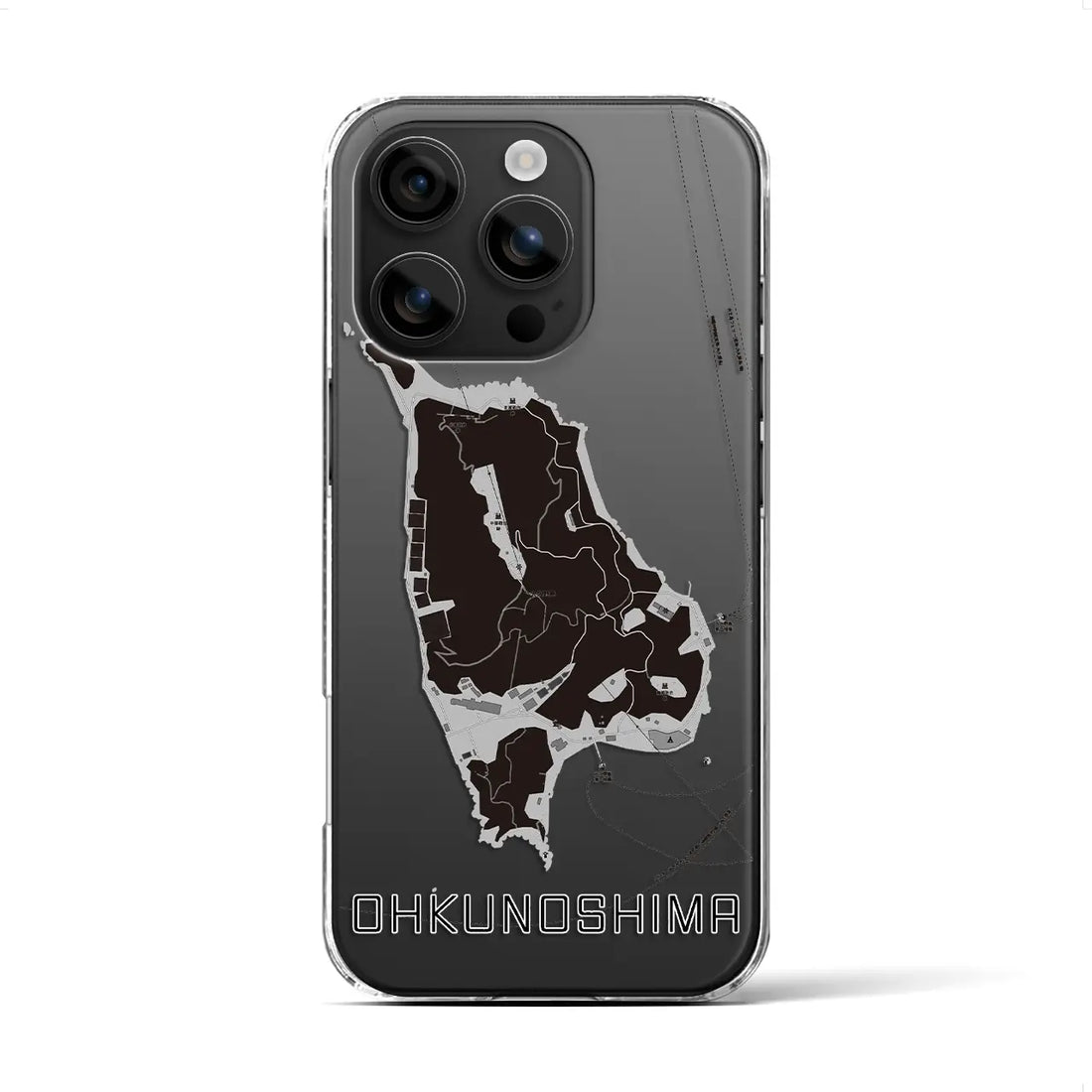 【大久野島（広島県）】地図柄iPhoneケース（クリアタイプ）モノトーン・iPhone 16 Pro 用