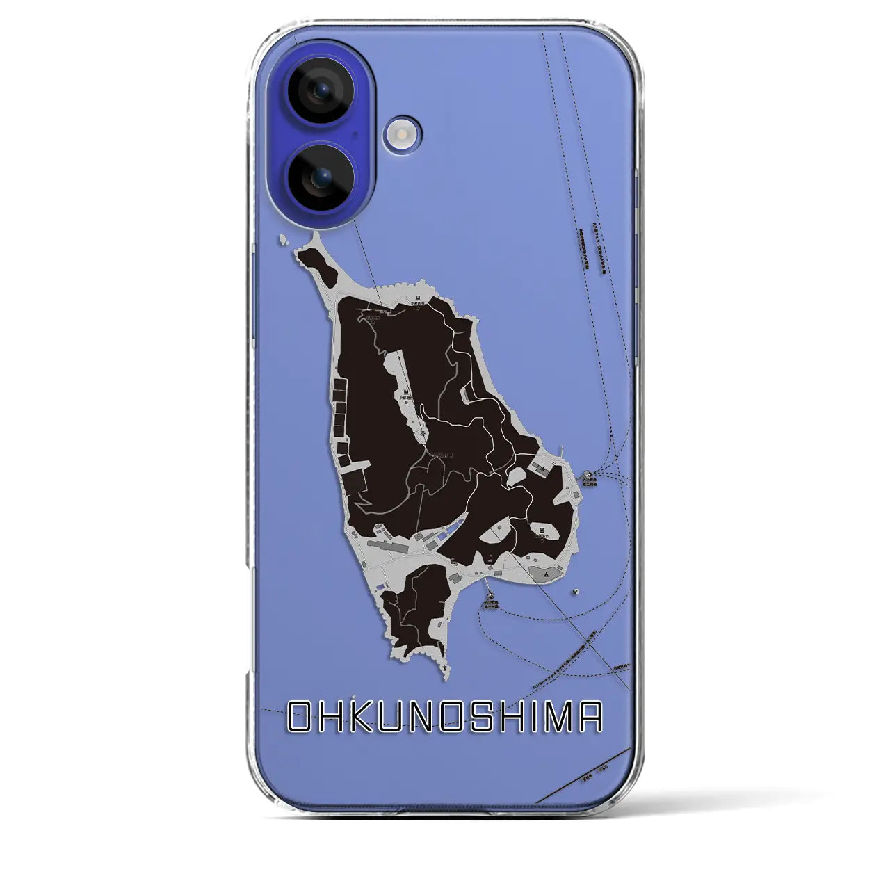 【大久野島（広島県）】地図柄iPhoneケース（クリアタイプ）モノトーン・iPhone 16 Pro Max 用