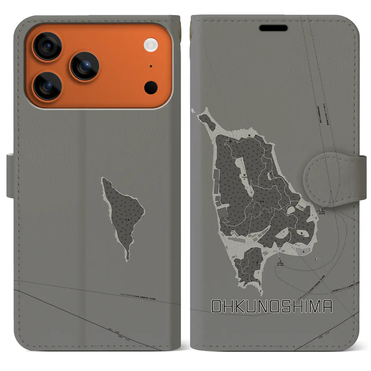 【大久野島（広島県）】地図柄iPhoneケース（手帳タイプ）