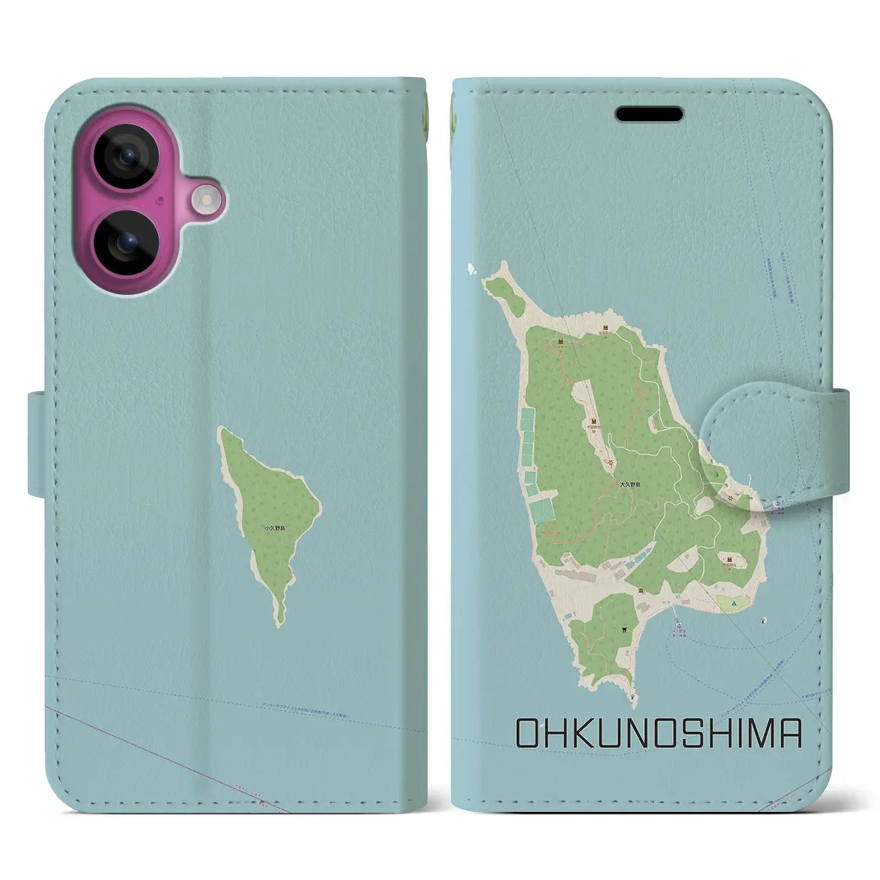 【大久野島（広島県）】地図柄iPhoneケース（手帳タイプ）ナチュラル・iPhone 16 Pro 用