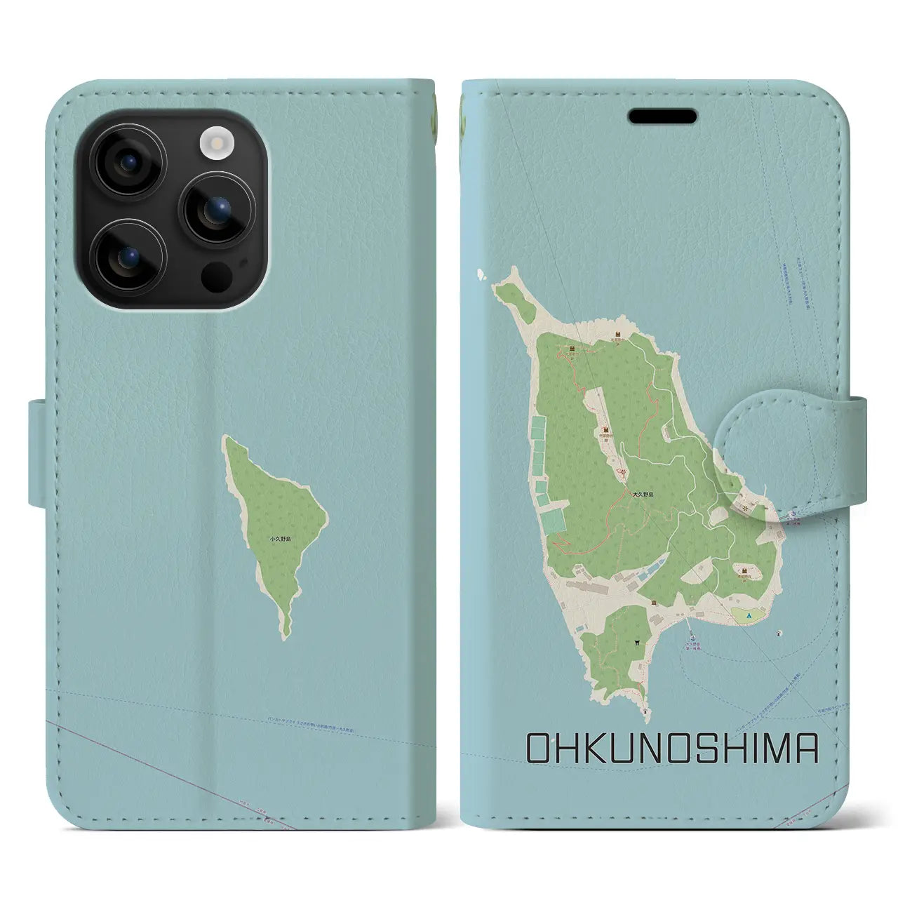 【大久野島（広島県）】地図柄iPhoneケース（手帳タイプ）ナチュラル・iPhone 16 用