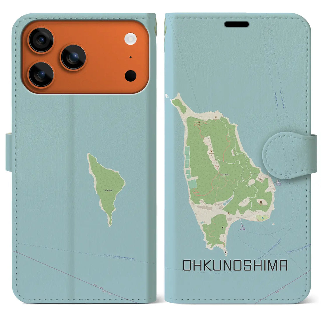 【大久野島(広島県)】地図柄iPhoneケース(手帳タイプ)モノトーン・iPhone 17 Pro Max 用