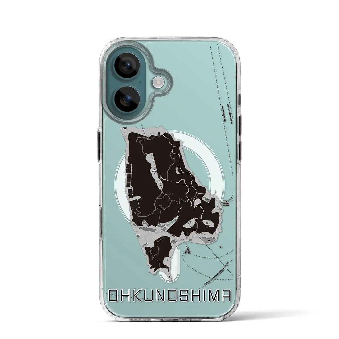 【大久野島(広島県)】地図柄iPhoneケース(MagSafeタイプ)モノトーン・iPhone 16 Pro 用