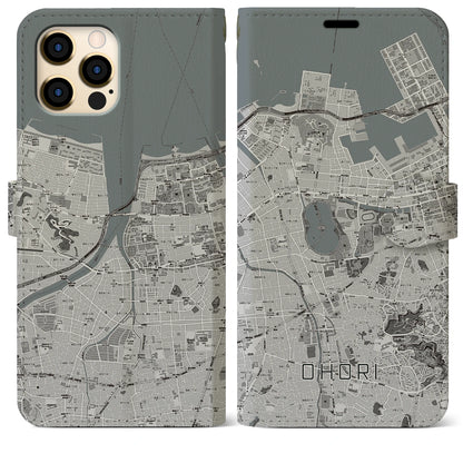 【大濠（福岡県）】地図柄iPhoneケース（手帳タイプ）モノトーン・iPhone 12 Pro Max 用