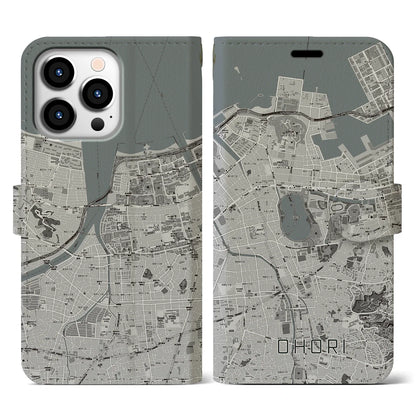 【大濠（福岡県）】地図柄iPhoneケース（手帳タイプ）モノトーン・iPhone 13 Pro 用