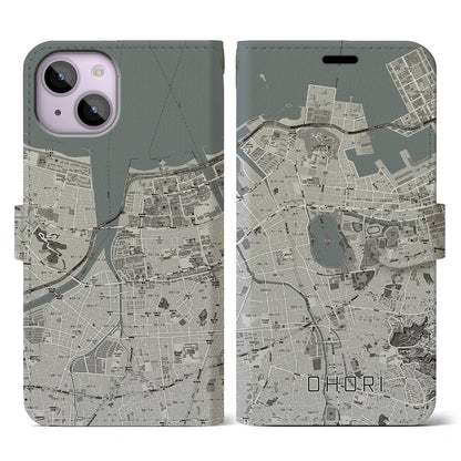 【大濠（福岡県）】地図柄iPhoneケース（手帳タイプ）モノトーン・iPhone 14 用