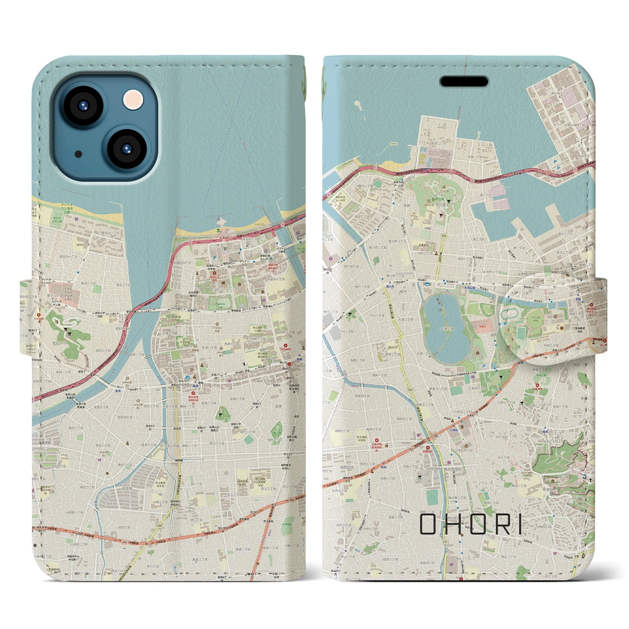 【大濠（福岡県）】地図柄iPhoneケース（手帳タイプ）