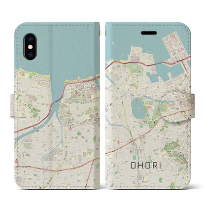 【大濠（福岡県）】地図柄iPhoneケース（手帳タイプ）モノトーン・iPhone XS Max 用