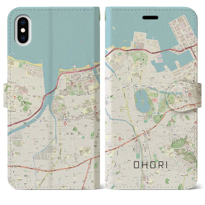 【大濠（福岡県）】地図柄iPhoneケース（手帳タイプ）ナチュラル・iPhone XS Max 用
